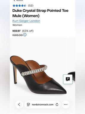 Kurt Geiger Black Pointed-Toe Mule with Crystal Strap